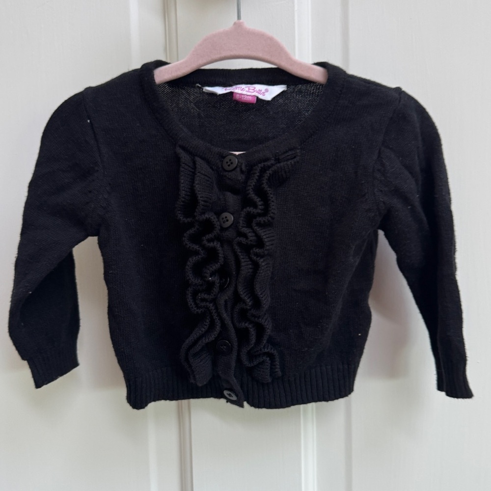 Ruffle Butts 6-12M Girls Black Ruffle Cardigan Sweater